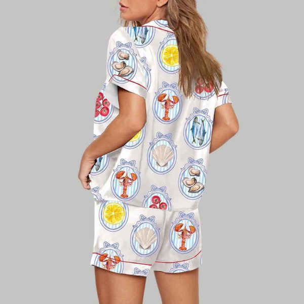 Trendy Summer Beach SeaShell Coastal Aesthetic Tomato Girl Oyster Bachelorette Pajama Set 4