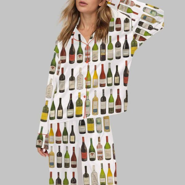Vintage Wine Bottles Silky Satin Pajama Set 4