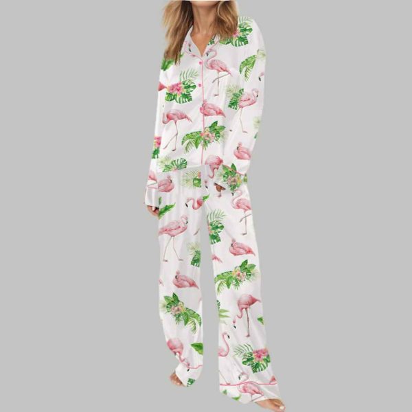 Watercolor Flamingo Silky Satin Pajama Set 3