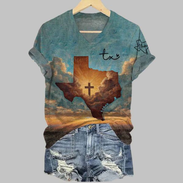 Womens God Bless Texas Print T Shirt 3