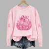 Breast Cancer Sequin Pumpkin Print Crew Neck Shirt 1