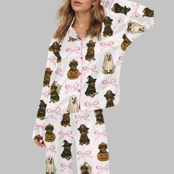 Coquette Retro Halloween Rottweiler Silky Satin Pajama Set 1
