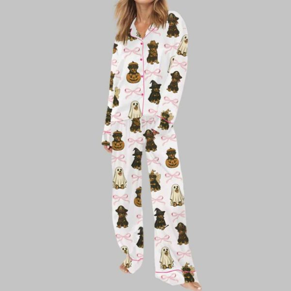 Coquette Retro Halloween Rottweiler Silky Satin Pajama Set 3