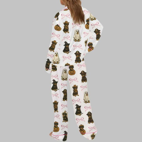 Coquette Retro Halloween Rottweiler Silky Satin Pajama Set 4