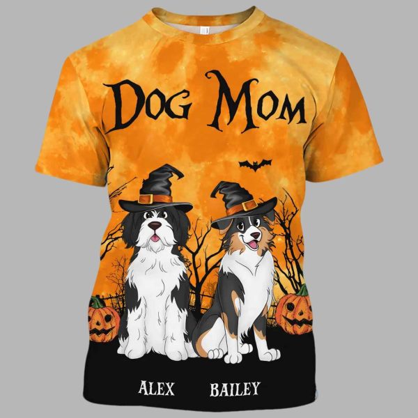 Dog Mom Halloween Moon Light Bat Tree Personalized Shirt 2