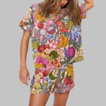 Fruit All The Colours Of The Rainbow Short Sleeve Satin Pajama Set