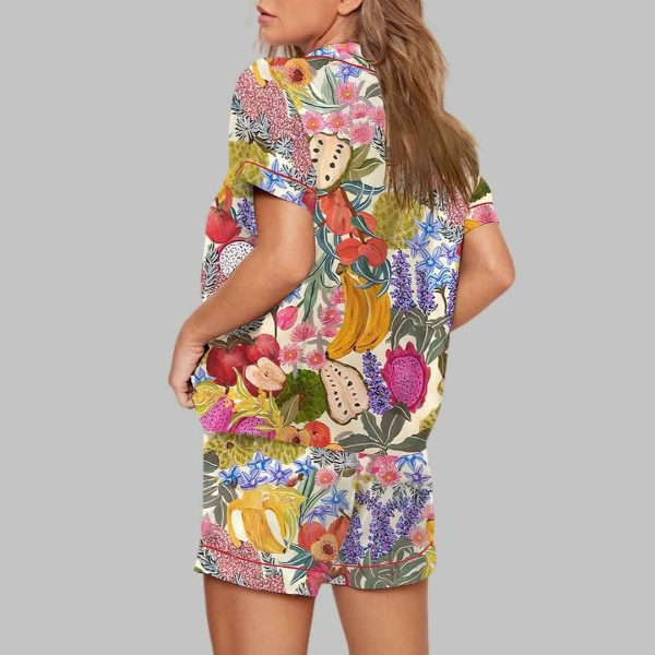 Fruit All The Colours Of The Rainbow Short Sleeve Satin Pajama Set 3