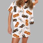 Halloween Energy Drink Can Short Sleeve Satin Pajama Set