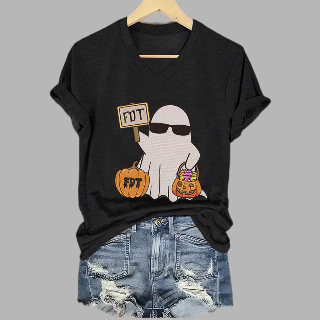 Halloween FDT Ghost Pring Casual Short Sleeve Tee 5