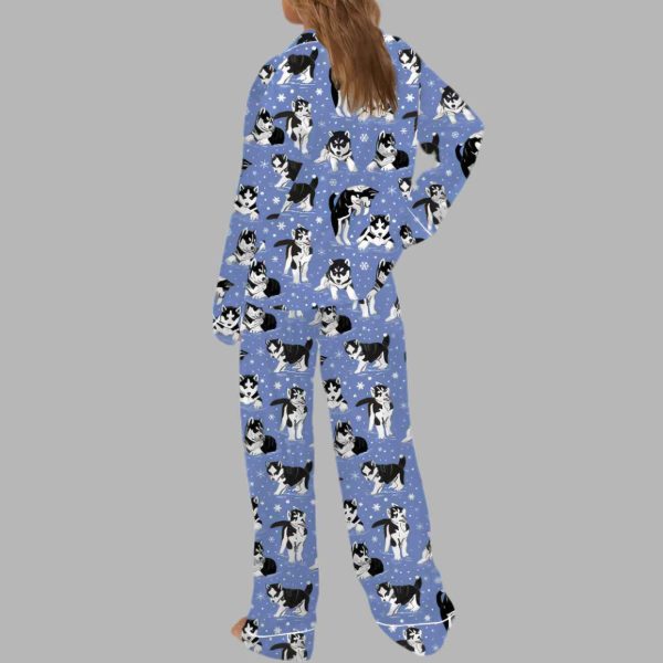 Husky And Snowflakes Silky Satin Pajama Set 4