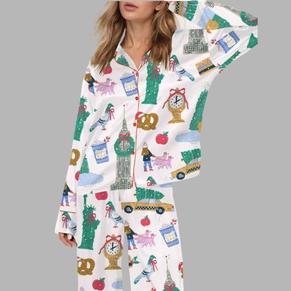 New York City Christmas Silky Satin Pajama Set 2