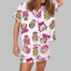 Pickle Lover Pink Bows Short Sleeve Satin Pajama Set 2