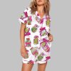 Pickle Lover Pink Bows Short Sleeve Satin Pajama Set 3