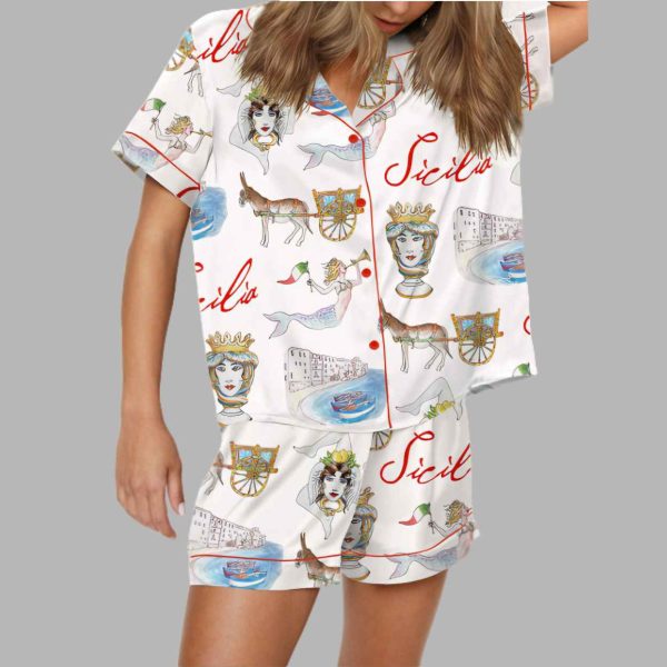 Sicily Italy Travel Silky Satin Pajama Set 2