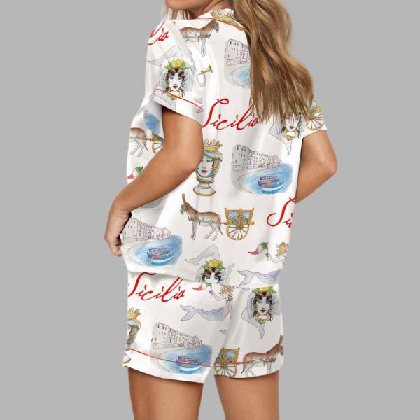 Sicily Italy Travel Silky Satin Pajama Set 3