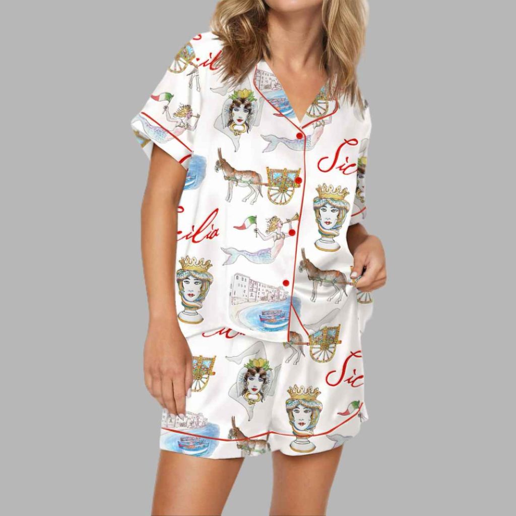 Sicily Italy Travel Silky Satin Pajama Set 4 Sicily Italy Travel Silky Satin Pajama Set 4