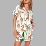 Watercolor Giraffe Short Sleeve Satin Pajama Set