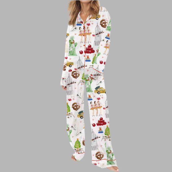 Christmas In NYC Silky Satin Pajama Set 3