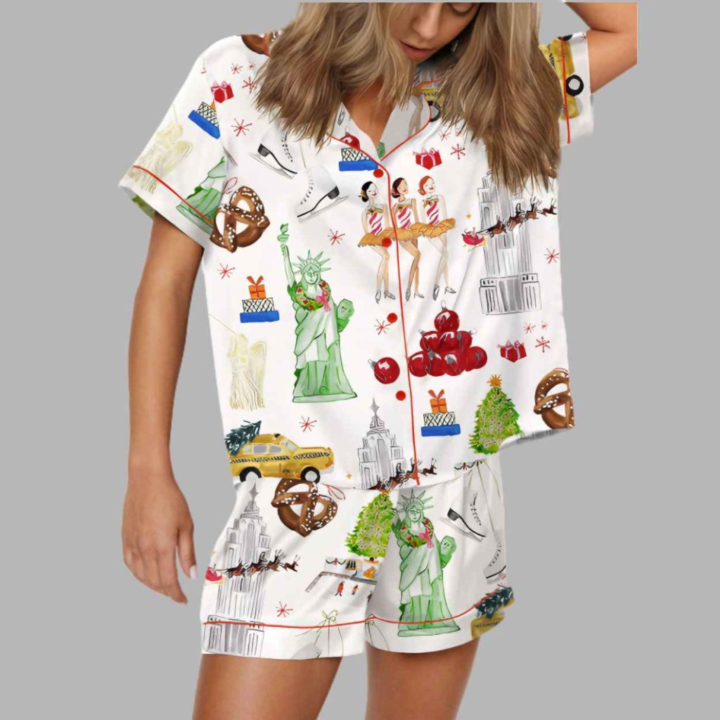 Christmas In NYC Silky Satin Pajama Set 5