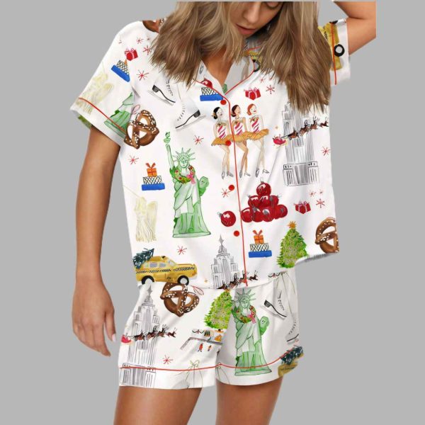 Christmas In NYC Silky Satin Pajama Set 5