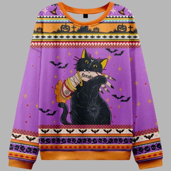 Feral Cat Ugly Halloween Sweater 3