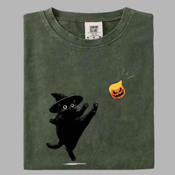 Halloween Black Cat Witch With Pumpkin Trump Shirt 2