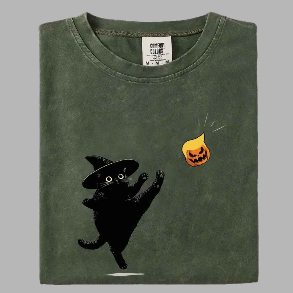 Halloween Black Cat Witch With Pumpkin Trump Shirt 3