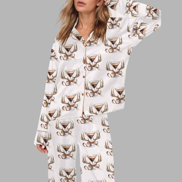 Hunting Antlers Espresso Martini Silky Satin Pajama Set 1