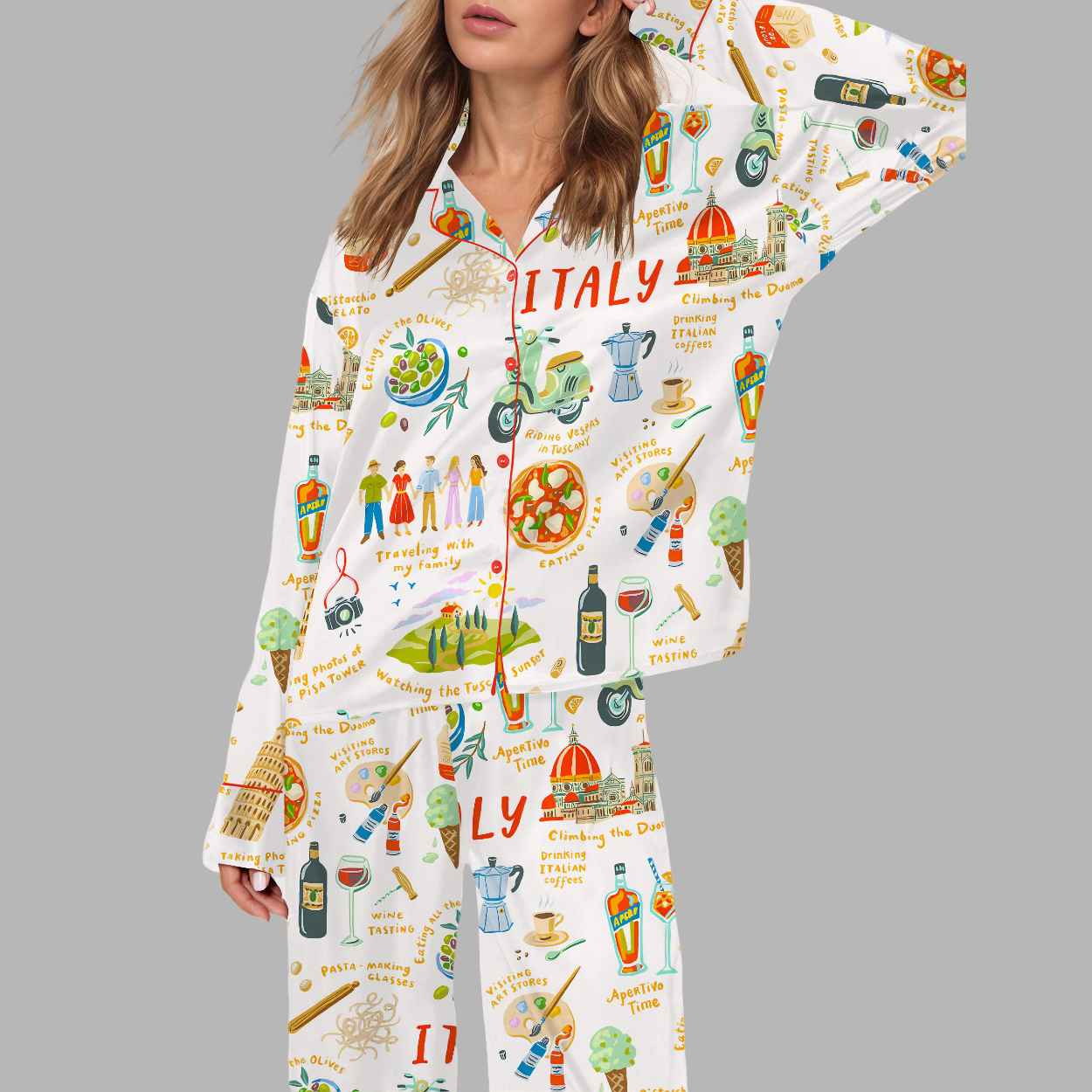 Italian Vacation Silky Satin Pajama Set 1 Italian Vacation Silky Satin Pajama Set 2