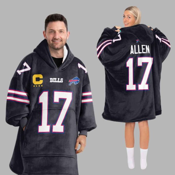 Josh Allen 17 Buffalo Football Unisex Blanket Hoodie 3