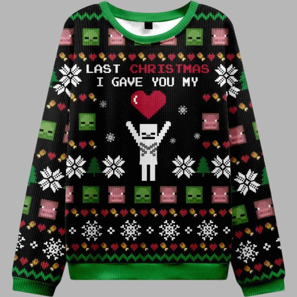 Last Christmas I Give You My World Black Ugly Christmas Sweater 3