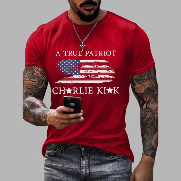 Mens A True Patriot Charlie Kirk Printed Casual T shirt 1