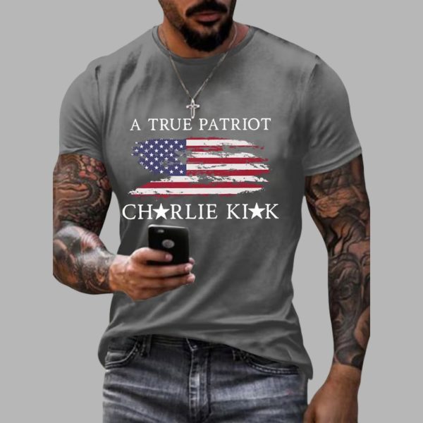 Mens A True Patriot Charlie Kirk Printed Casual T shirt 3