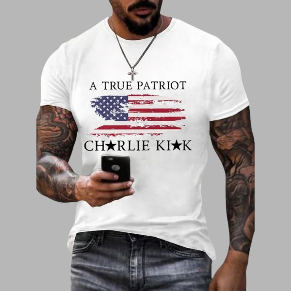 Mens A True Patriot Charlie Kirk Printed Casual T shirt 4