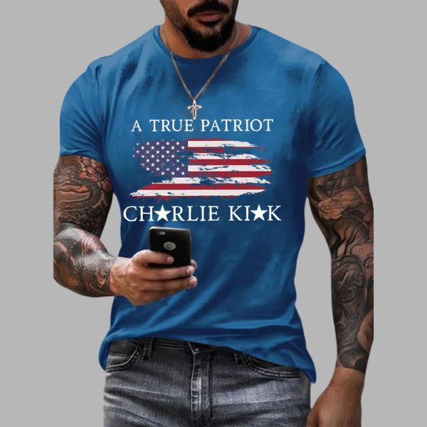 Mens A True Patriot Charlie Kirk Printed Casual T shirt 5