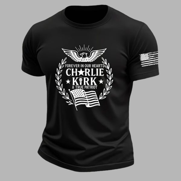Mens Forever In Our Hearts A True Patriot Print short sleeved T shirt 4