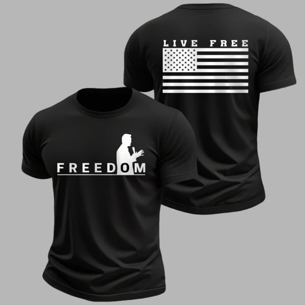 Mens Freedom USA Flag Live Free Print T shirt 2