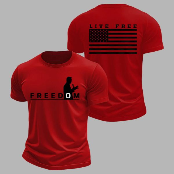 Mens Freedom USA Flag Live Free Print T shirt 3