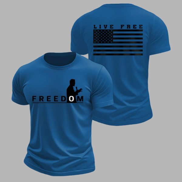 Mens Freedom USA Flag Live Free Print T shirt 4