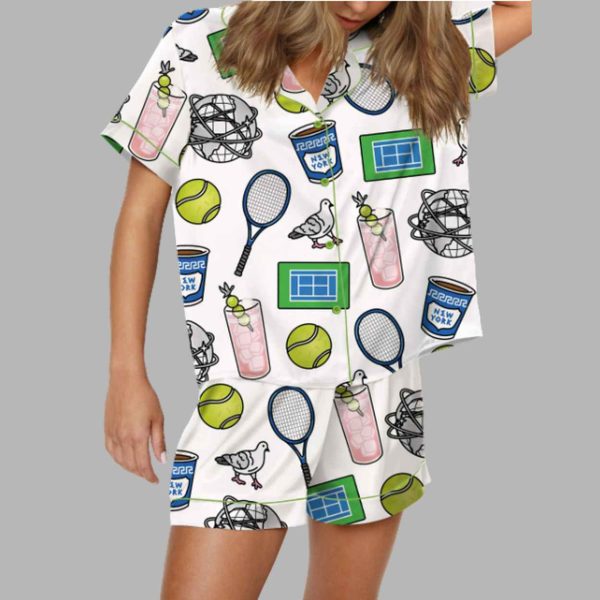 NYC Flushing Queens Tennis Silky Satin Pajama Set 4