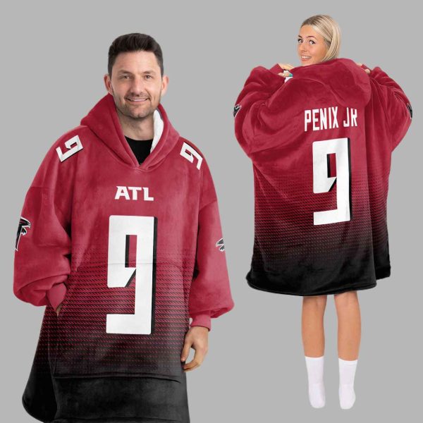 Penix Jr 9 Atlanta Football Unisex Blanket Hoodie 1
