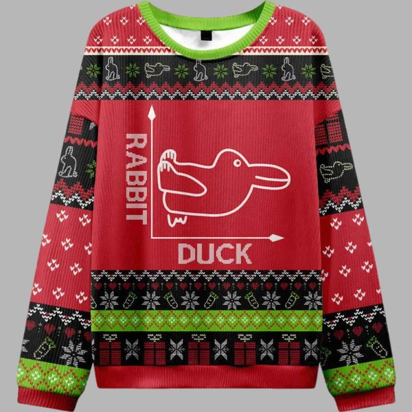 Rabbit or Duck Funny Red Ugly Christmas Sweater 3