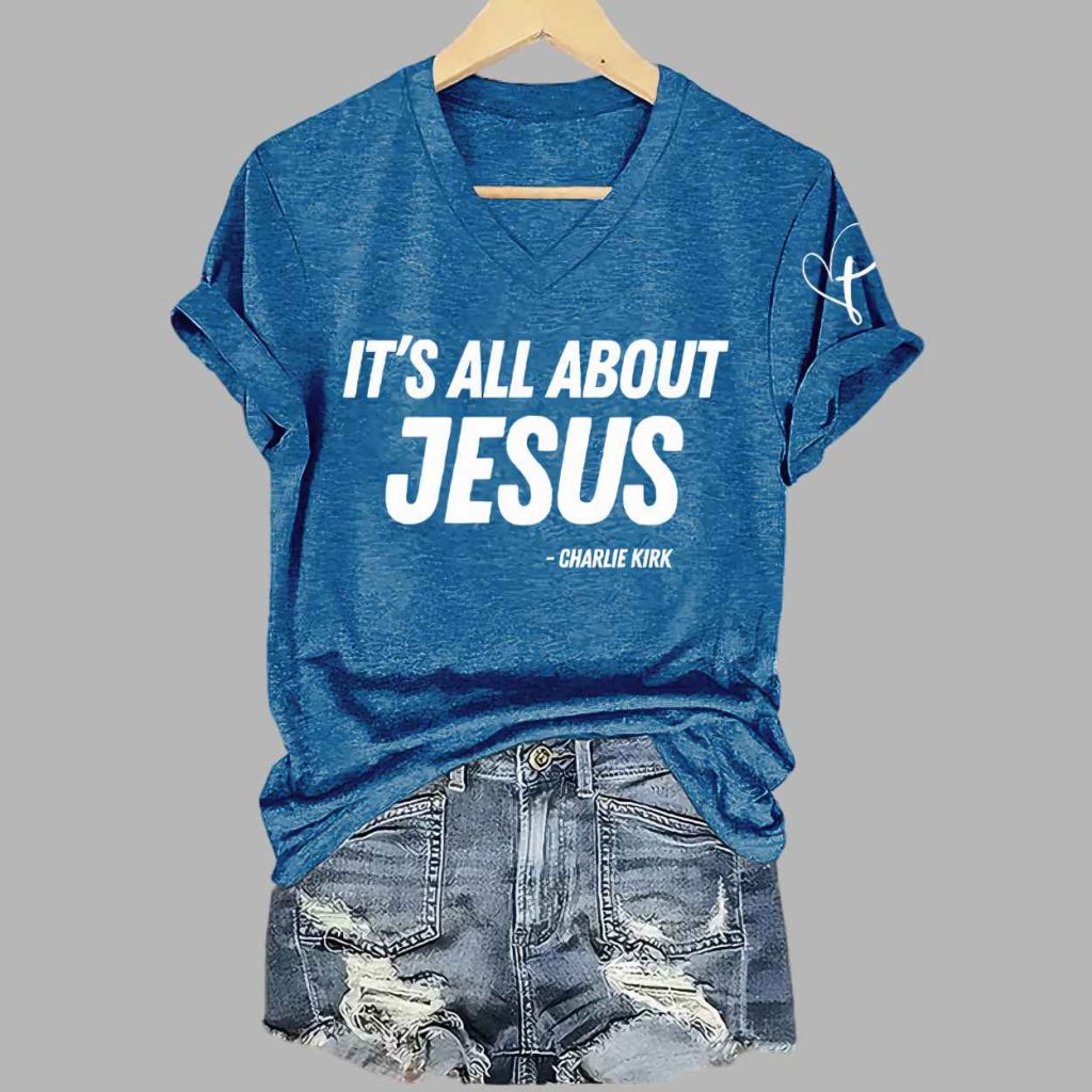 Retro Its All About Jesus Charlie Kirk Print T Shirt 4