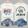 Retro Red White and Blueberries Hes On A Work Trip With Jesus Print T Shirt 4