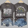 Retro Red White and Blueberries Hes On A Work Trip With Jesus Print T Shirt 5