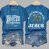 Retro Red White and Blueberries Hes On A Work Trip With Jesus Print T Shirt 6