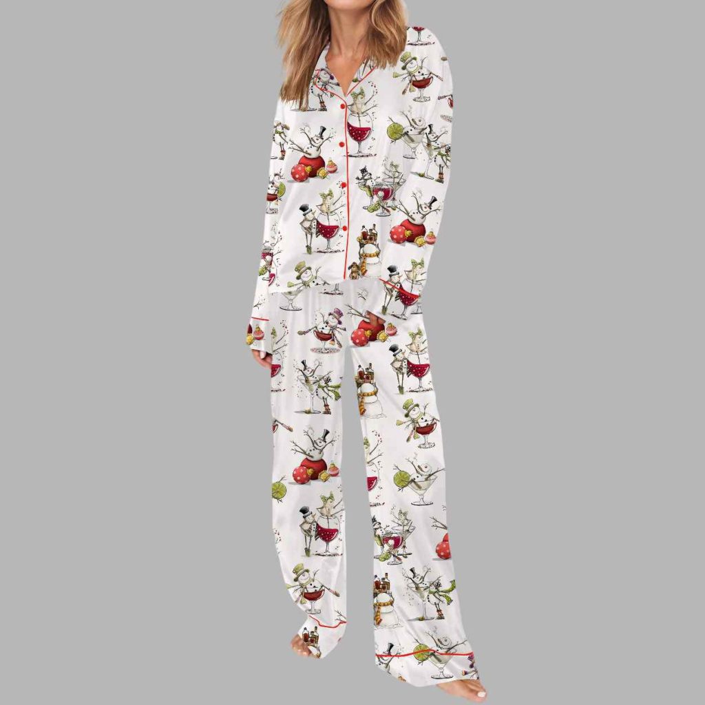 Tipsy Snowman Silky Satin Pajama Set 1