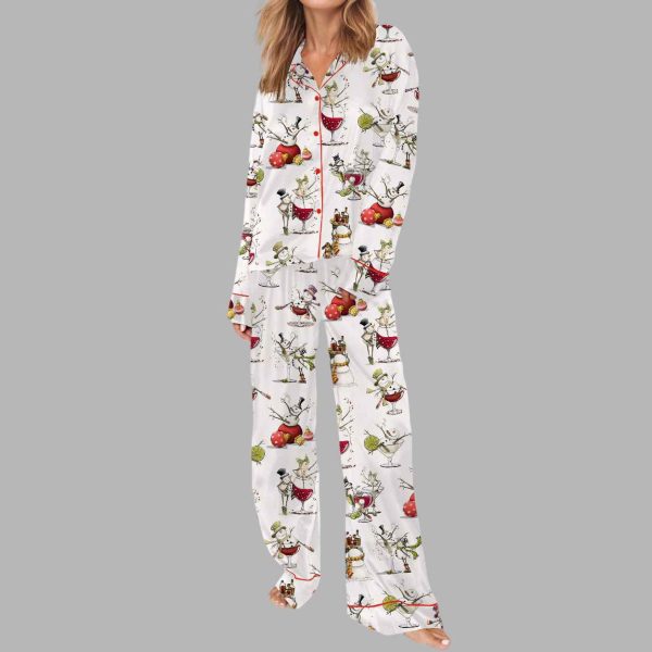 Tipsy Snowman Silky Satin Pajama Set 1