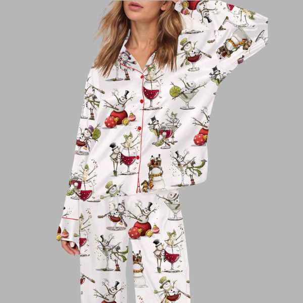 Tipsy Snowman Silky Satin Pajama Set 3