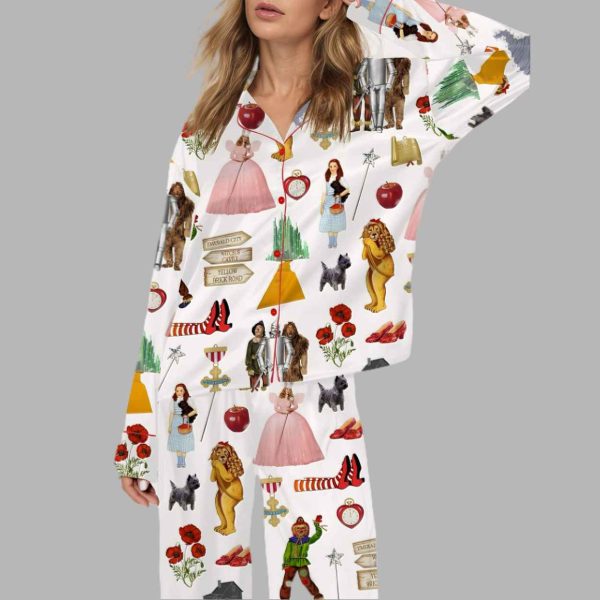 Wizard Of OZ Were Off Yellow Brick Road Silky Satin Pajama Set 4